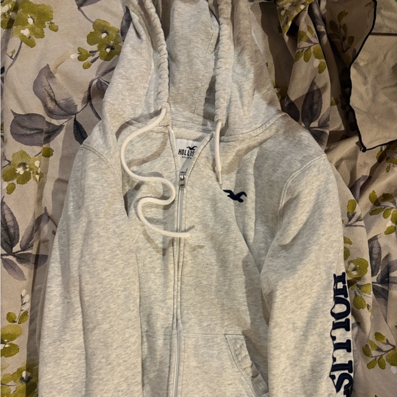 Hollister Tops - Hollister Light Gray Hoodie with Navy Logo